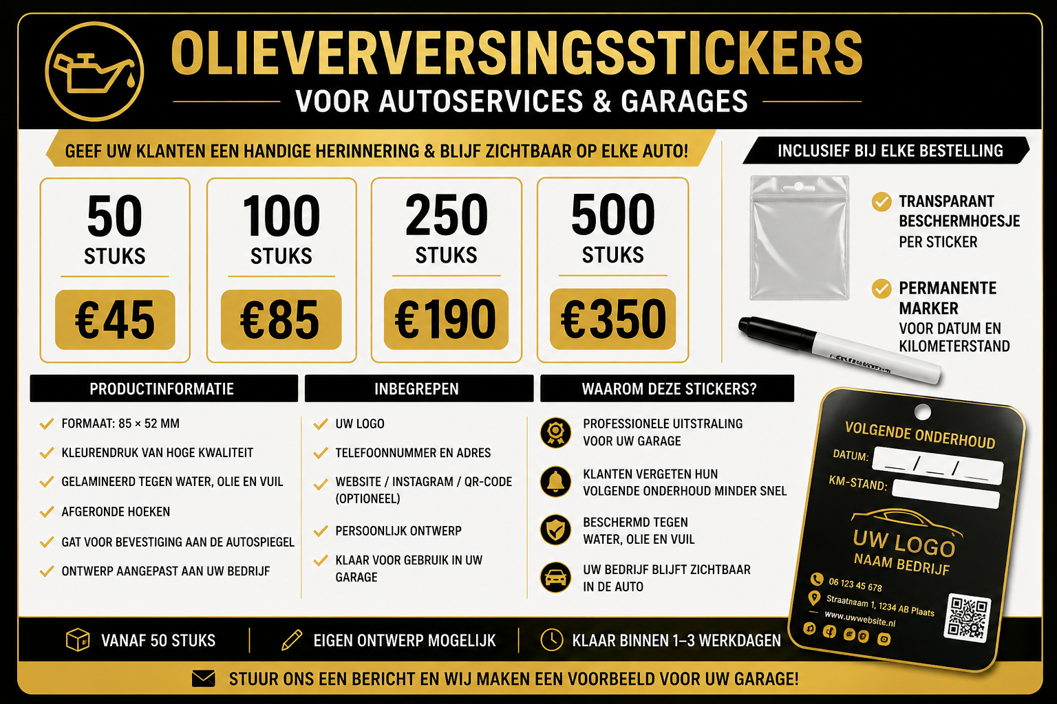 Olieverversing stickers voor autoservices en garages