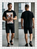 Yorkie Party Tee — black t-shirt with Yorkshire Terrier party hat and birthday cake print on chest