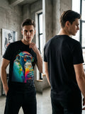 Monkey Art Tee — black t-shirt with colourful graffiti chimpanzee in sunglasses print on chest