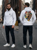 Turkic Wolf Hoodie white — white hoodie with crescent and Turkic script on chest, large wolf with Turkic flags on back