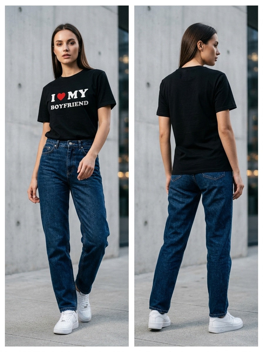 XO Game Tee — white t-shirt with red tic-tac-toe heart game graphic on back, front and back view