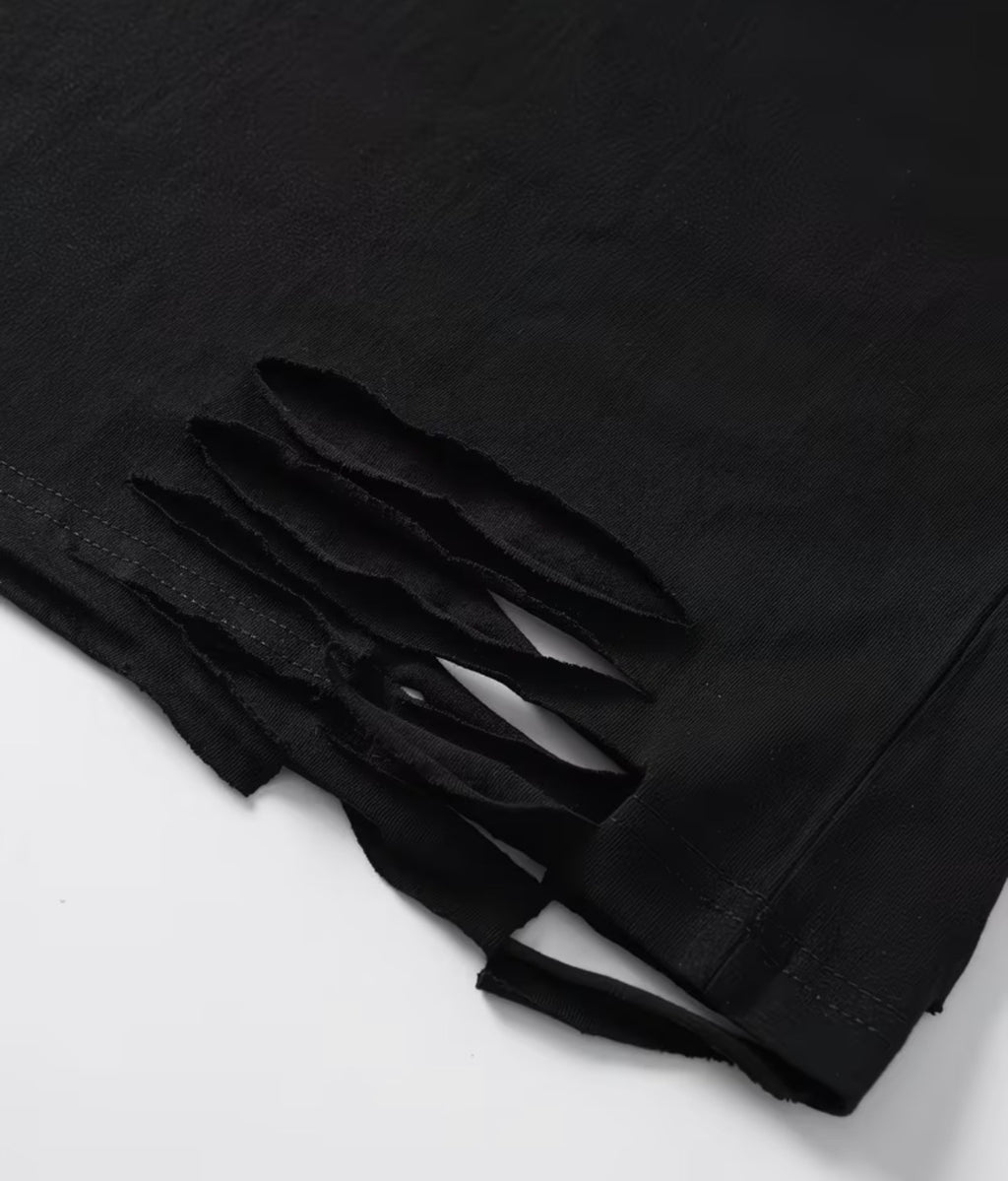 King of Pop Distressed Tee — ripped hem detail