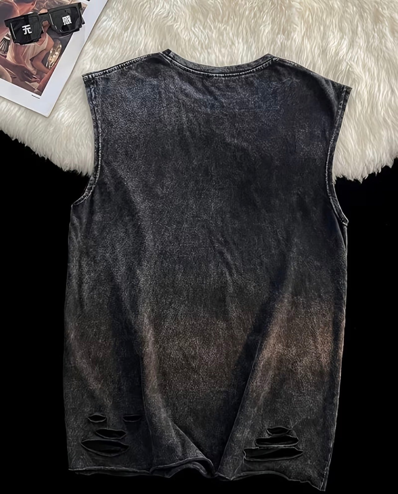 Tryzub Acid Wash Tank — back view showing acid wash texture and ripped hem