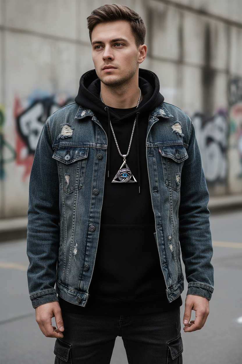 All-Seeing Eye Triangle Necklace on model