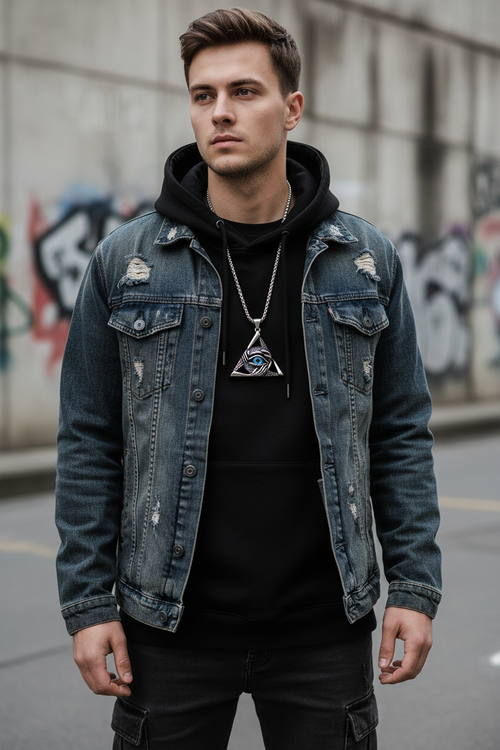 All-Seeing Eye Triangle Necklace on model