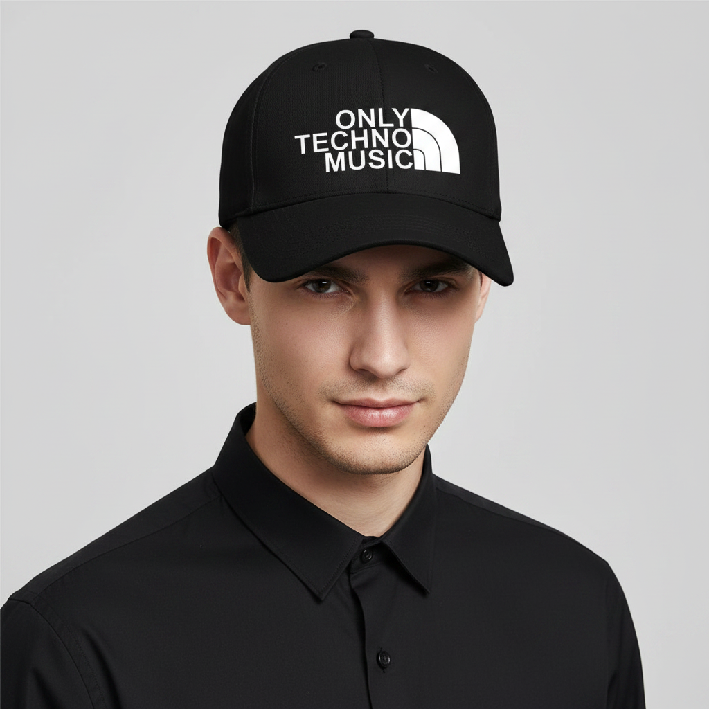 Only Techno Music Cap — close up on model