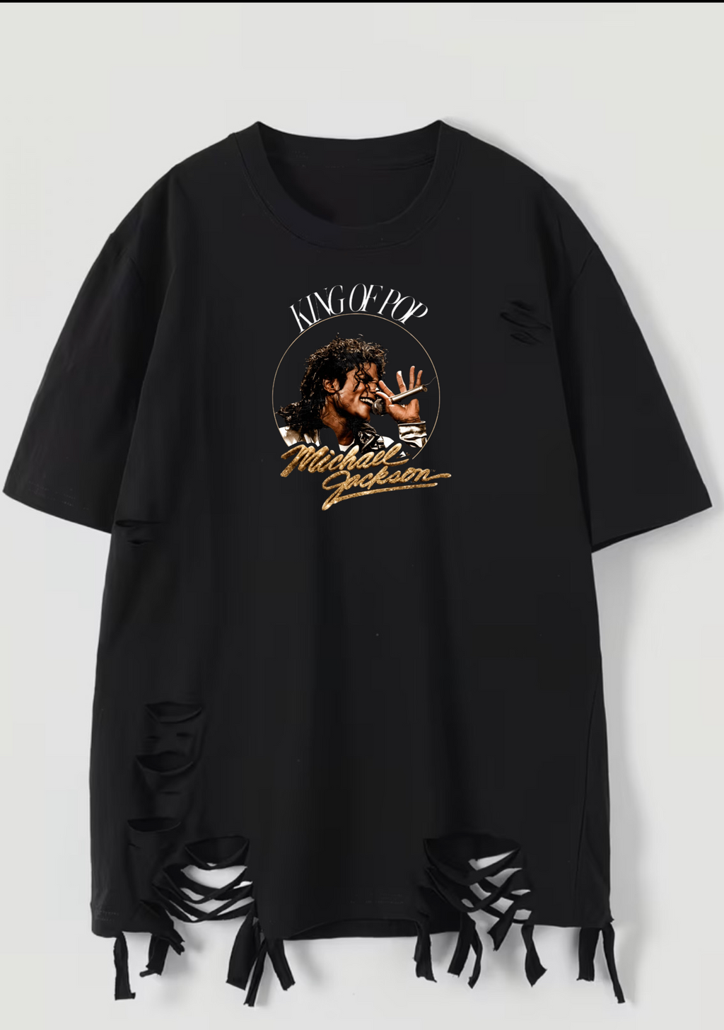 King of Pop Distressed Tee — front with graphic print