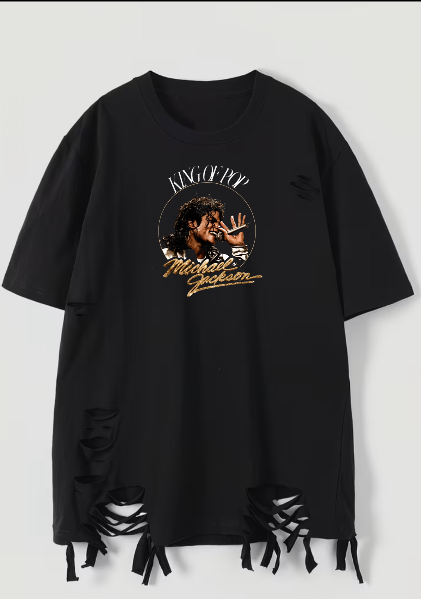 King of Pop Distressed Tee — front with graphic print