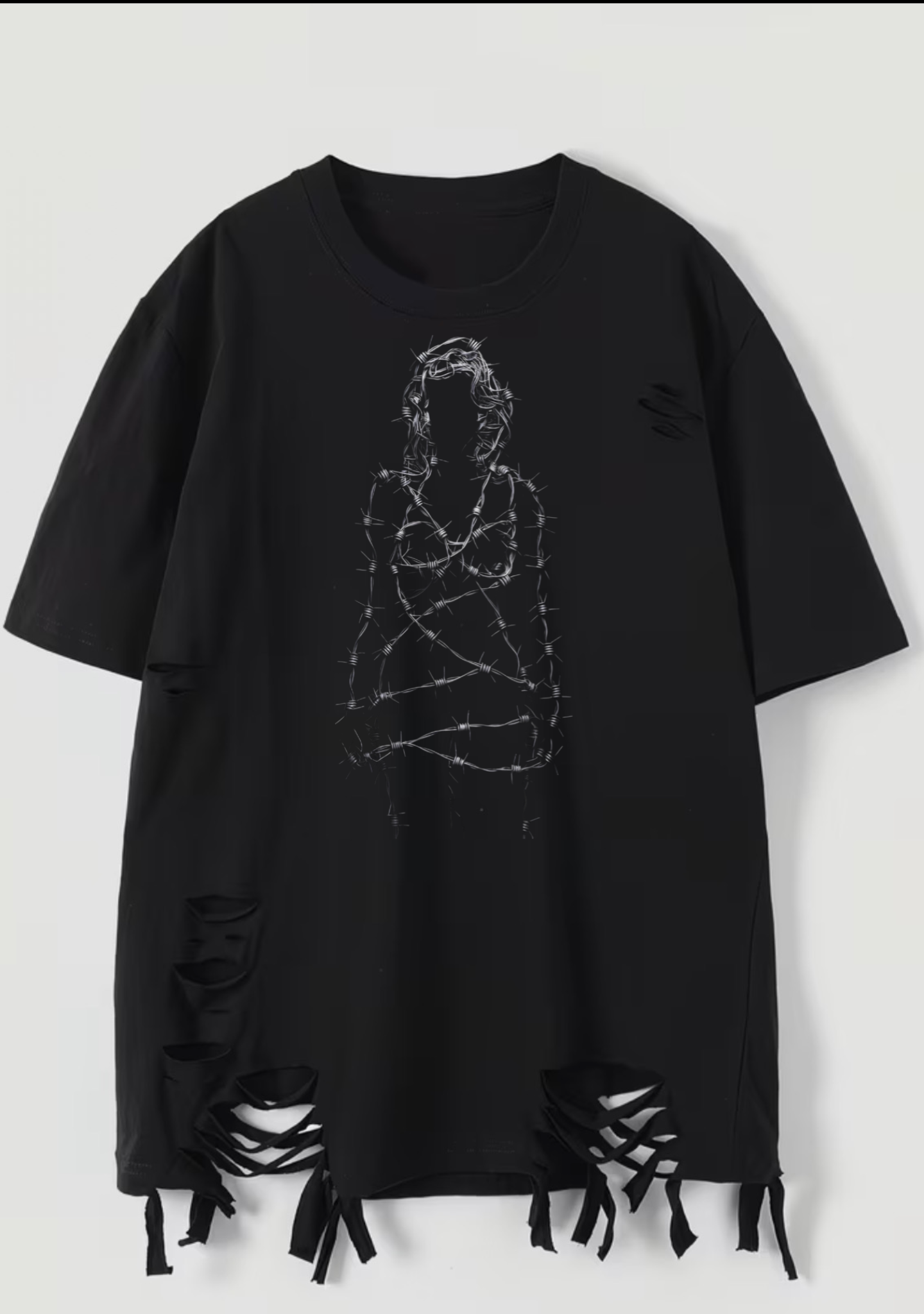 Barbed Wire Distressed Tee — front with graphic print